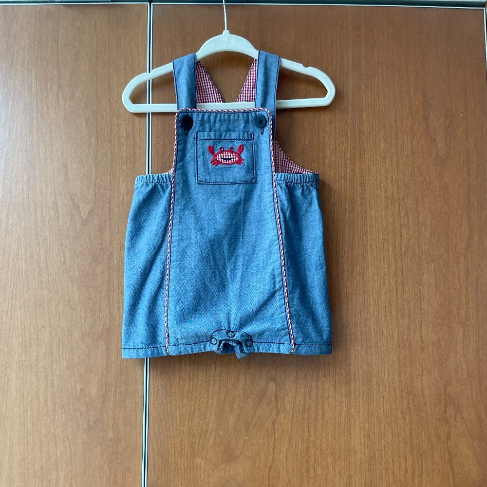 Kitestrings by Hartstrings Baby Boy's Overall with Embroidered Crab 0-3M